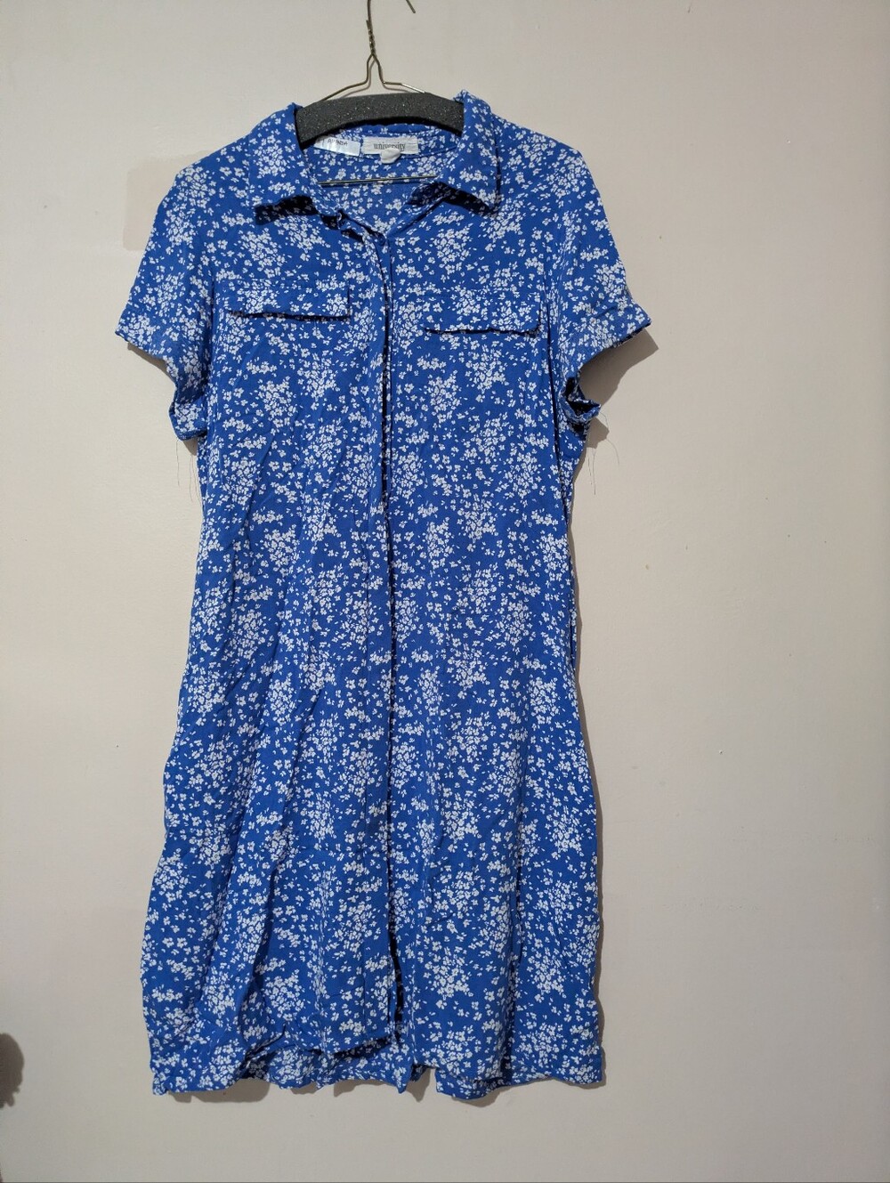University Club Smock Dress Blue & White Floral Shirt Dress Chicken Sisters TV
